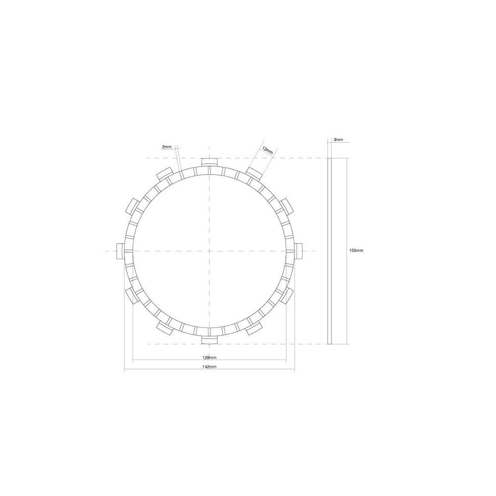 Disco Frizione Guarnito FCC 12 Denti - Diametro Esterno Ø 155mm - Diametro Interno Ø 128mm - Spessore 3 mm