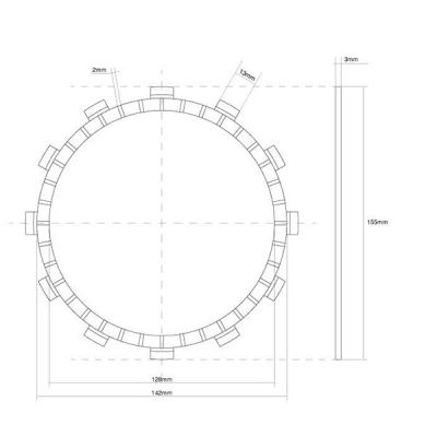 Disco Frizione Guarnito FCC 12 Denti - Diametro Esterno Ø 155mm - Diametro Interno Ø 128mm - Spessore 3 mm