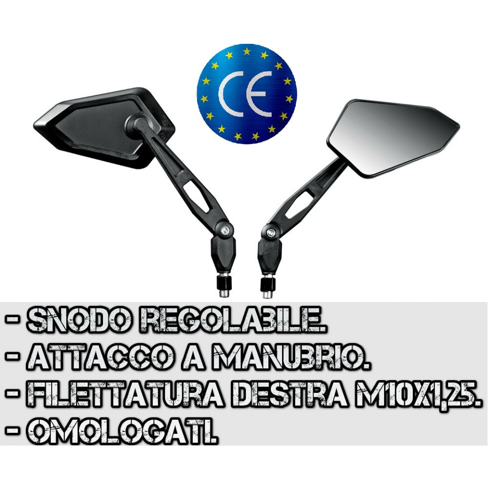 Coppia Specchi Retrovisori Neri M8/M10 ONE WALL universali omologati