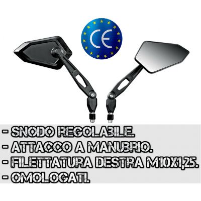 Coppia Specchi Retrovisori Neri M8/M10 ONE WALL universali omologati