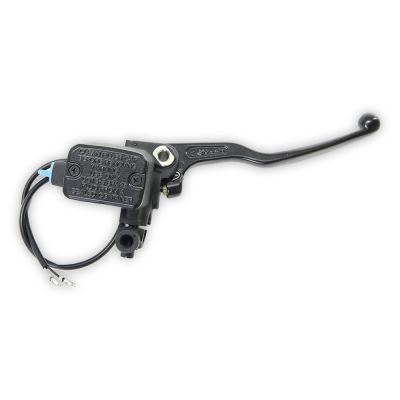 Pompa freno anteriore assiale Brembo PS 16 corpo nero leva nera con serbatoio, attacco specchio e interruttore stop integrato