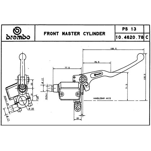 Pompa freno anteriore assiale Brembo PS 13 corpo nero leva argento con serbatoio