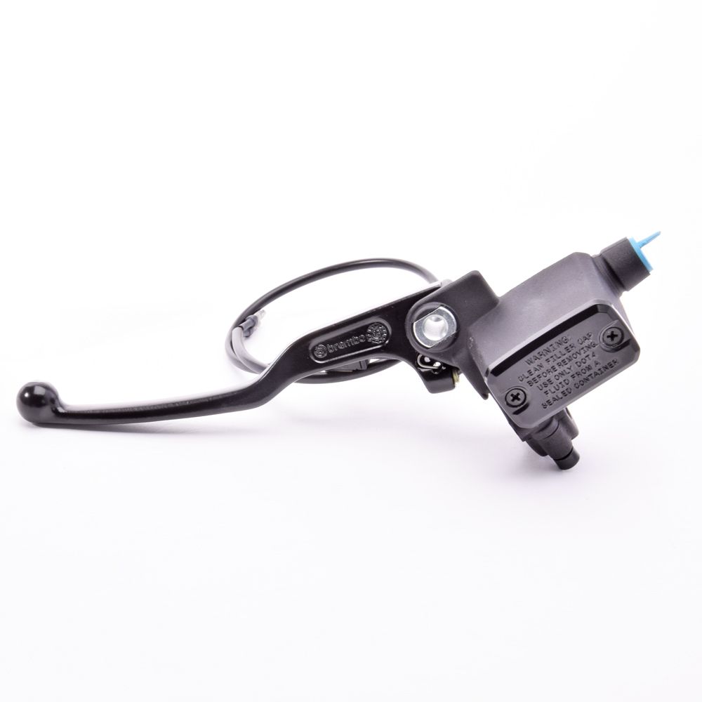 Pompa frizione assiale Brembo PS 13 corpo nero leva nera con serbatoio, attacco specchio e interruttore integrato