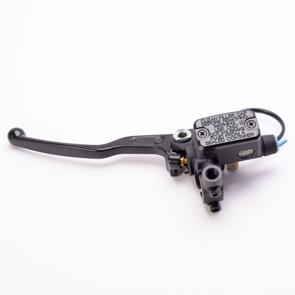 Pompa frizione assiale Brembo PS 12 corpo nero leva nera con serbatoio, attacco specchio e interruttore integrato