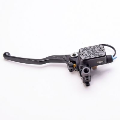 Pompa frizione assiale Brembo PS 12 corpo nero leva nera con serbatoio, attacco specchio e interruttore integrato