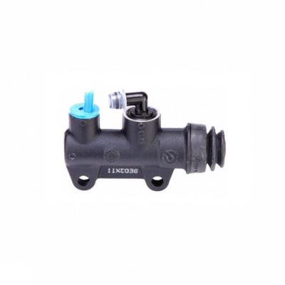 Pompa freno posteriore Brembo PS 11 B nera con interasse fori 40 mm, uscita superiore e raccordo serbatoio 90°