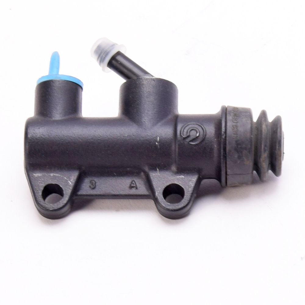 Pompa freno posteriore Brembo PS 13 B nera con interasse fori 40 mm, uscita superiore e raccordo serbatoio 45°