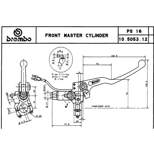 Pompa freno anteriore assiale Brembo PS 16 corpo oro leva argento senza serbatoio con interruttore stop integrato