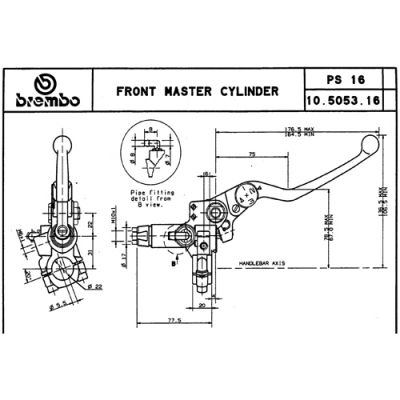 Pompa freno anteriore assiale Brembo PS 16 corpo nero leva argento regolabile senza serbatoio