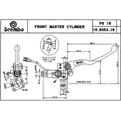 Pompa freno anteriore assiale Brembo PS 16 corpo nero leva argento senza serbatoio con interruttore stop integrato