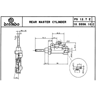 Pompa freno posteriore Brembo PS 12,7 E nera interasse fori 48,8 mm con puntale 72,3 mm