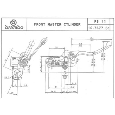 Pompa freno anteriore assiale Brembo PS 11 corpo nero leva argento regolabile con serbatoio e interruttore stop integrato