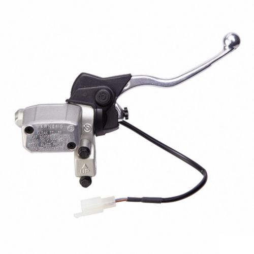 Pompa freno anteriore assiale Brembo PS 11 corpo nero leva argento regolabile con serbatoio e interruttore stop integrato