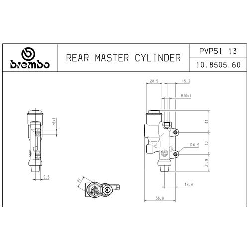 Pompa freno posteriore Brembo PVPS 13 argento con serbatoio interasse fori 40 mm