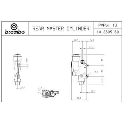 Pompa freno posteriore Brembo PVPS 13 argento con serbatoio interasse fori 40 mm