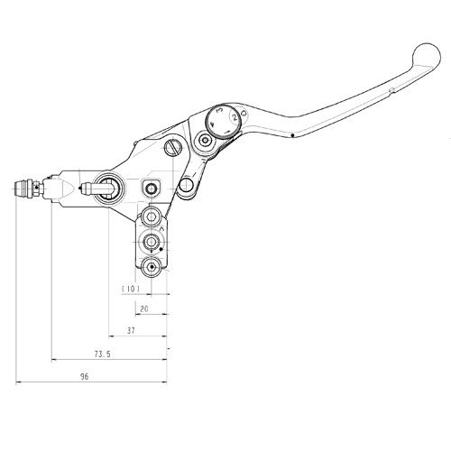 Pompa freno anteriore assiale Brembo PSC 16 oro leva argento regolabile senza serbatoio, attacco specchio e interruttore stop
