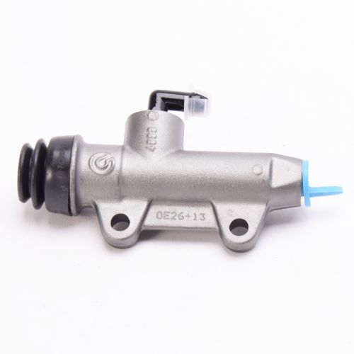 Pompa freno posteriore Brembo PS 13 titanio con interasse fori 40 mm, uscita dritta e raccordo serbatoio 90°