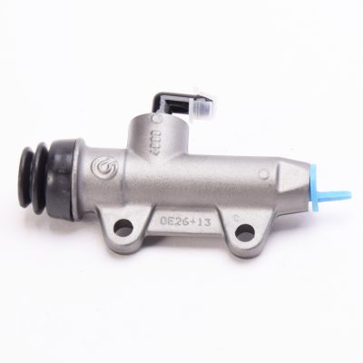 Pompa freno posteriore Brembo PS 13 titanio con interasse fori 40 mm, uscita dritta e raccordo serbatoio 90°