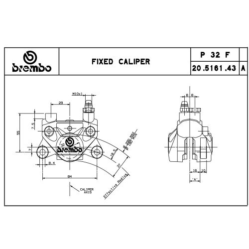 Pinza Freno Fissa Assiale Brembo P2 32 corpo oro 2 pistoncini 32 mm interasse fori 84 mm