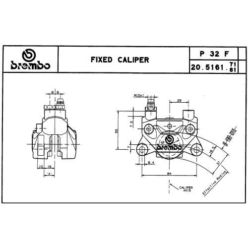Pinza Freno Fissa Assiale Brembo P2 32 SX corpo nero 2 pistoncini 32 mm interasse fori 84 mm