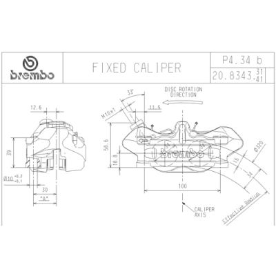 Pinza Freno Anteriore Fissa Radiale Brembo P4 34 DX corpo argento 4 pistoncini 34 mm interasse fori 100 mm