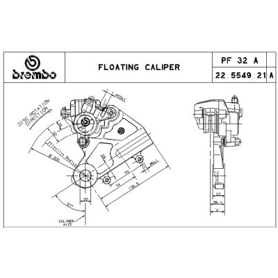 Pinza Freno Flottante Assiale Brembo PF 32 corpo argento 1 pistoncino 32 mm interasse fori 70 mm