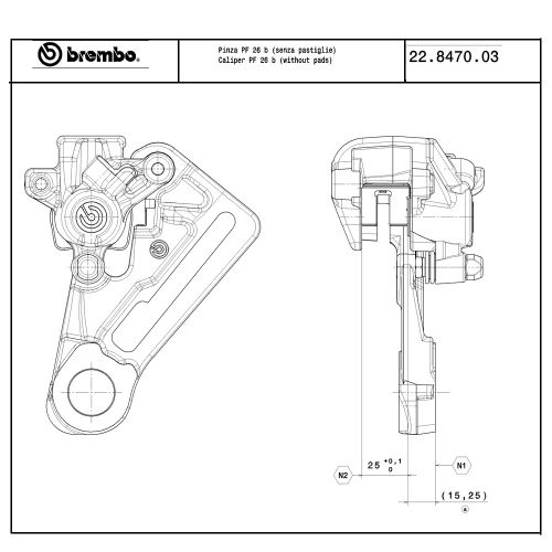 Pinza Freno Flottante Assiale Brembo PF 26 corpo argento 1 pistoncino 26 mm interasse fori 90,5 mm