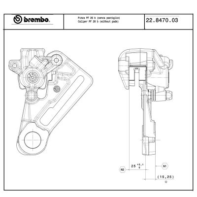 Pinza Freno Flottante Assiale Brembo PF 26 corpo argento 1 pistoncino 26 mm interasse fori 90,5 mm