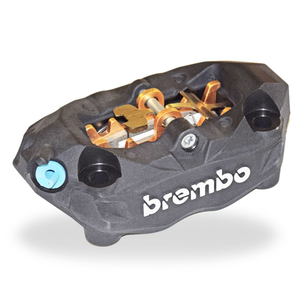 Pinza Freno Anteriore Fissa Radiale Brembo M4 32 SX corpo nero 4 pistoncini 32 mm interasse fori 100 mm