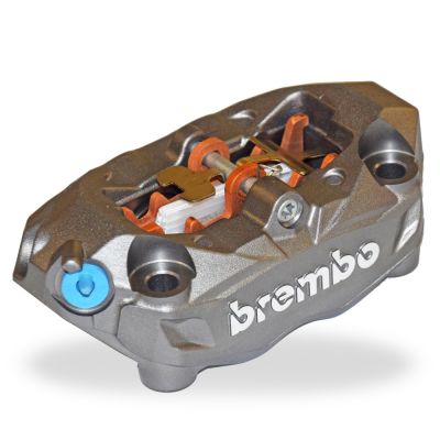Pinza Freno Anteriore Fissa Radiale Brembo M4 32 SX corpo titanio 4 pistoncini 32 mm interasse fori 100 mm