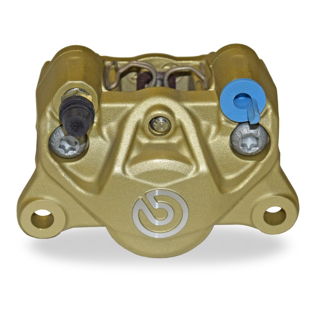 Pinza Freno Fissa Assiale Brembo P2 32 DX corpo oro 2 pistoncini 32 mm interasse fori 84 mm