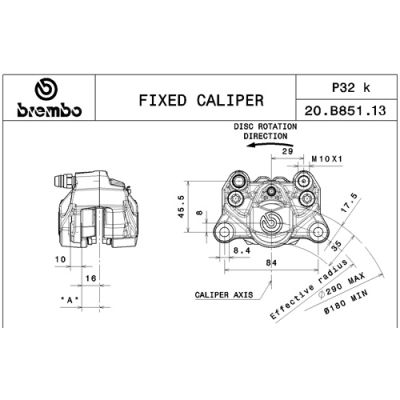 Pinza Freno Fissa Assiale Brembo P2 32 DX corpo oro 2 pistoncini 32 mm interasse fori 84 mm