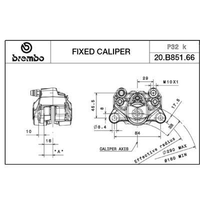 Pinza Freno Fissa Assiale Brembo P2 32 DX corpo nero 2 pistoncini 32 mm interasse fori 84 mm