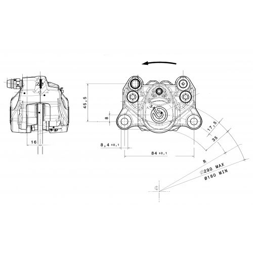 Pinza Freno Fissa Assiale Brembo P2 34 SX corpo argento 2 pistoncini 34 mm interasse fori 84 mm