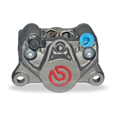 Pinza Freno Fissa Assiale Brembo P2 34 SX corpo titanio con logo rosso 2 pistoncini 34 mm interasse fori 84 mm