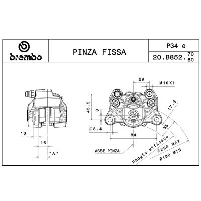 Pinza Freno Fissa Assiale Brembo P2 34 DX corpo titanio 2 pistoncini 34 mm interasse fori 84 mm