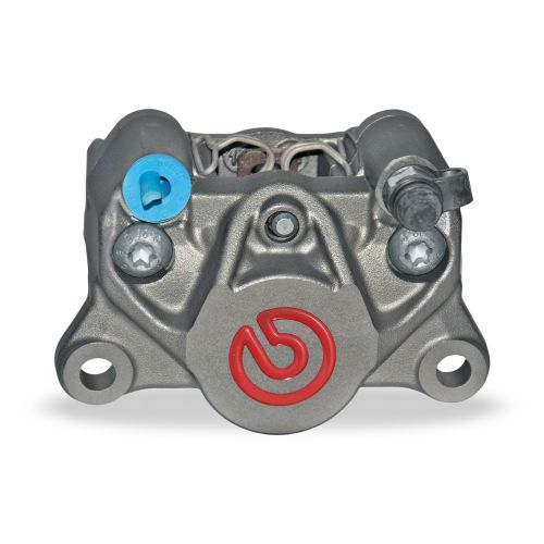 Pinza Freno Fissa Assiale Brembo P2 34 DX con logo rosso corpo titanio 2 pistoncini 34 mm interasse fori 84 mm