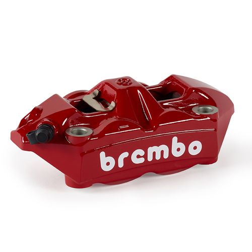 Pinza Freno Anteriore Fissa Radiale Brembo RACING M4 SX corpo rosso con logo bianco 4 pistoncini 34 mm interasse fori 100 mm