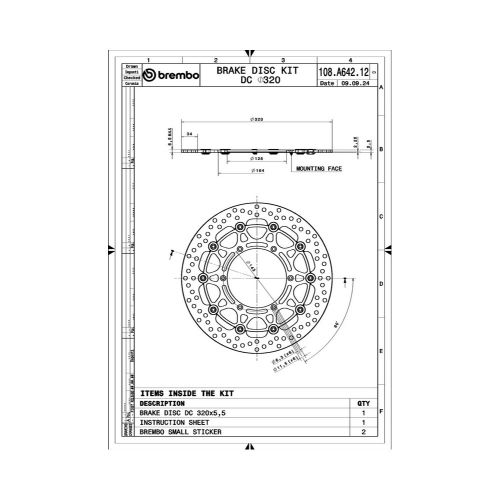 BREMBO 108A64212 Disco Freno Anteriore Tondo Flottante SUPERSPORT