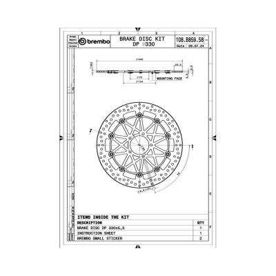 BREMBO 108B85958 Disco Freno Anteriore Tondo Flottante SUPERSPORT