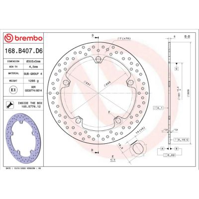 Disco Freno Anteriore BREMBO 168B407D6 Serie Oro Fisso Tondo BMW