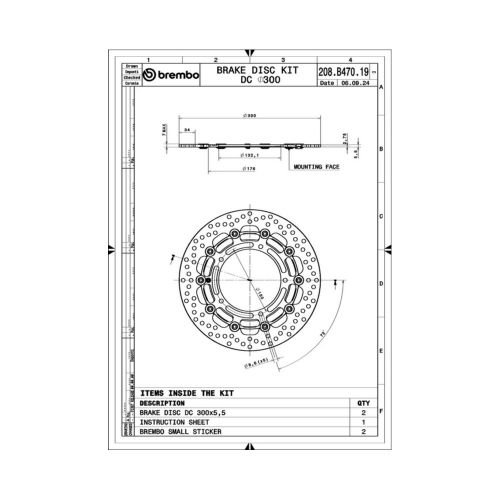 BREMBO 208B47019 Kit Dischi Freno Anteriore Tondo Flottante THE GROOVE