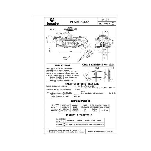 Kit Pinze Freno Anteriore Radiali BREMBO 220A39710 M4.34 titanio