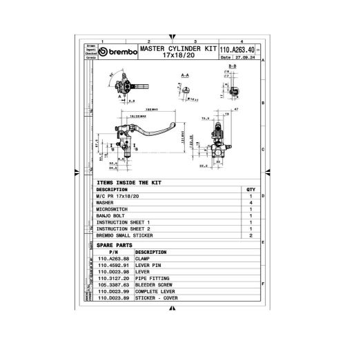 Pompa freno anteriore radiale con leva a interasse variabile BREMBO 17RCS 110A26340