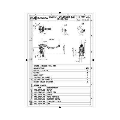 Pompa freno anteriore radiale con leva a interasse variabile BREMBO 110E71140 RCS CORSACORTA RR