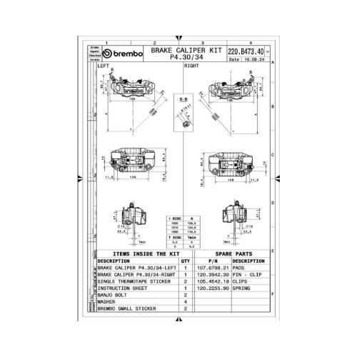 Kit Pinze Freno Anteriori BREMBO RACING GP4-RB Radiali CNC 108mm Nero