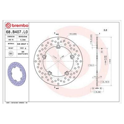 Disco Freno Posteriore Tondo Fisso BREMBO 68B407L0 SERIE ORO