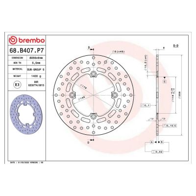 Disco Freno Posteriore Tondo Fisso BREMBO 68B407P7 SERIE ORO