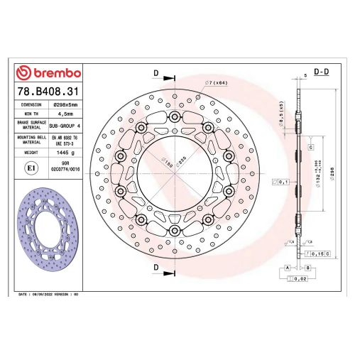 Disco Freno Anteriore Tondo Flottante BREMBO 78B40831 SERIE ORO