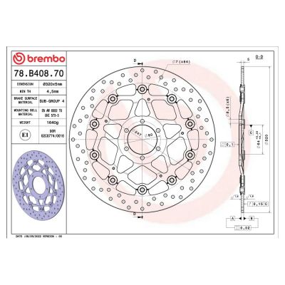 Disco Freno Anteriore BREMBO 78B40870 Serie Oro Flottante Tondo